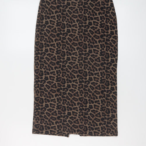 H&M Womens Brown Animal Print Viscose Bandage Skirt Size S