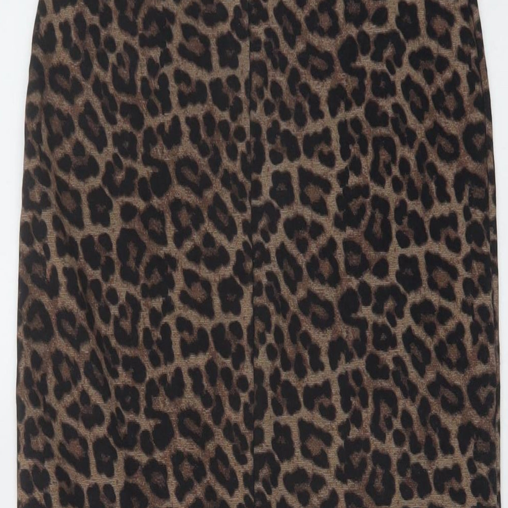 H&M Womens Brown Animal Print Viscose Bandage Skirt Size S
