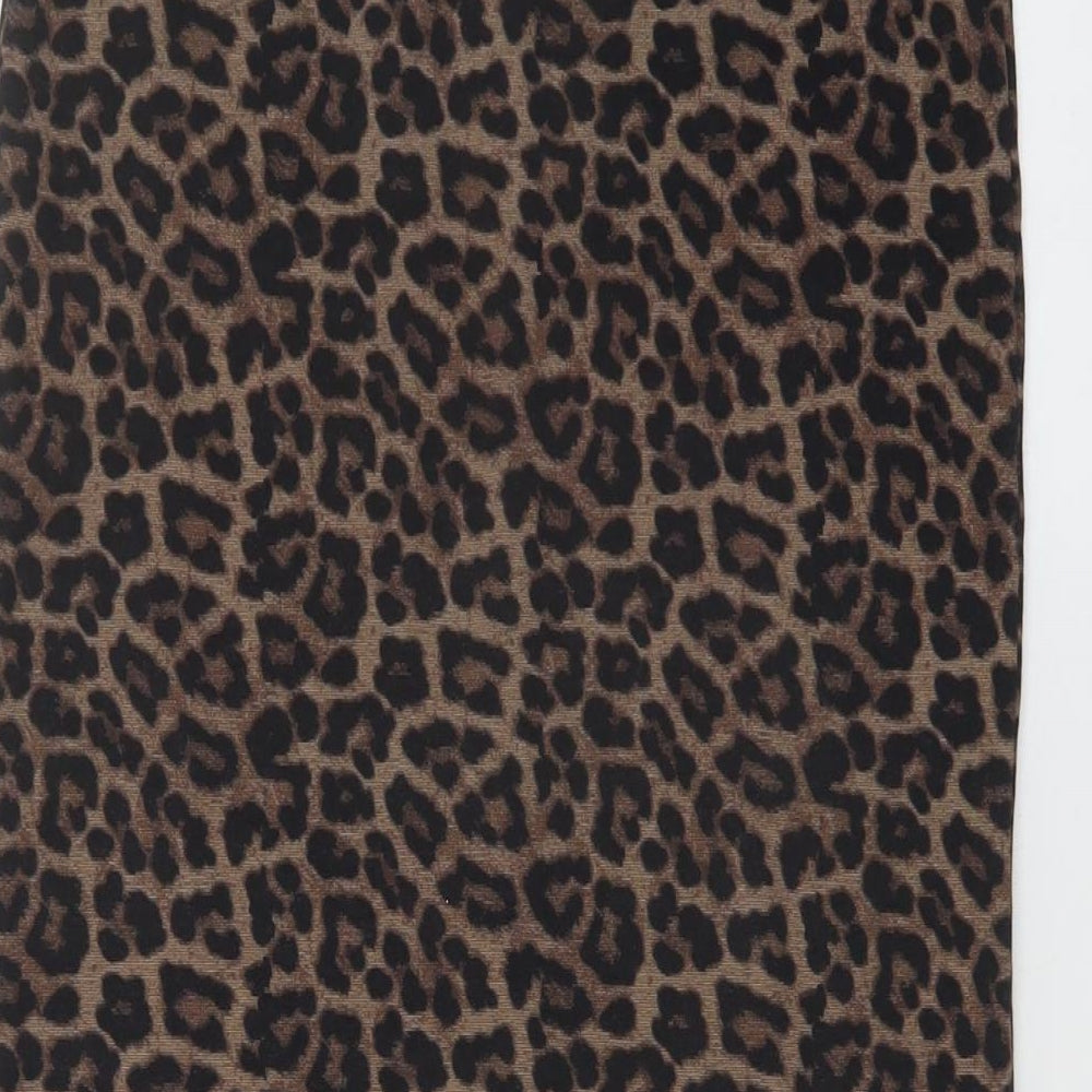 H&M Womens Brown Animal Print Viscose Bandage Skirt Size S