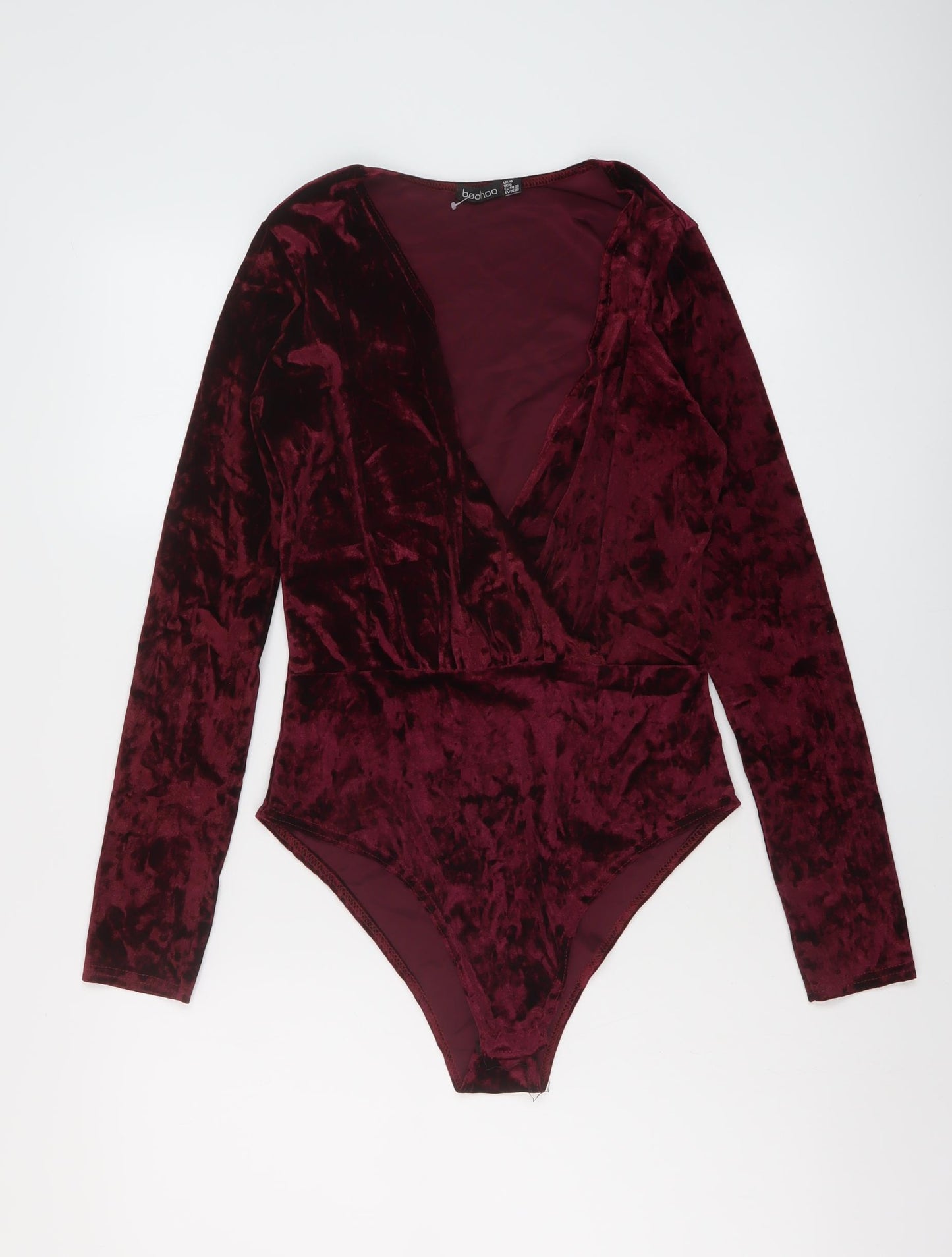 Boohoo Womens Red Polyester Bodysuit One-Piece Size 10 Snap