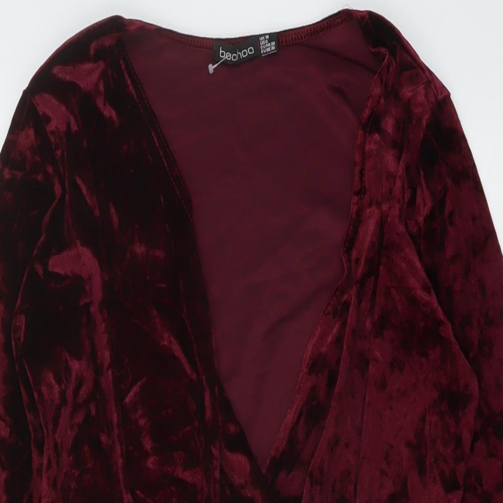 Boohoo Womens Red Polyester Bodysuit One-Piece Size 10 Snap