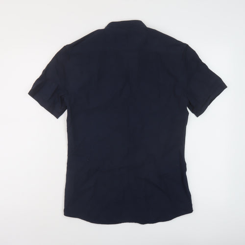 ASOS Mens Blue Cotton Button-Up Size XS Crew Neck Button