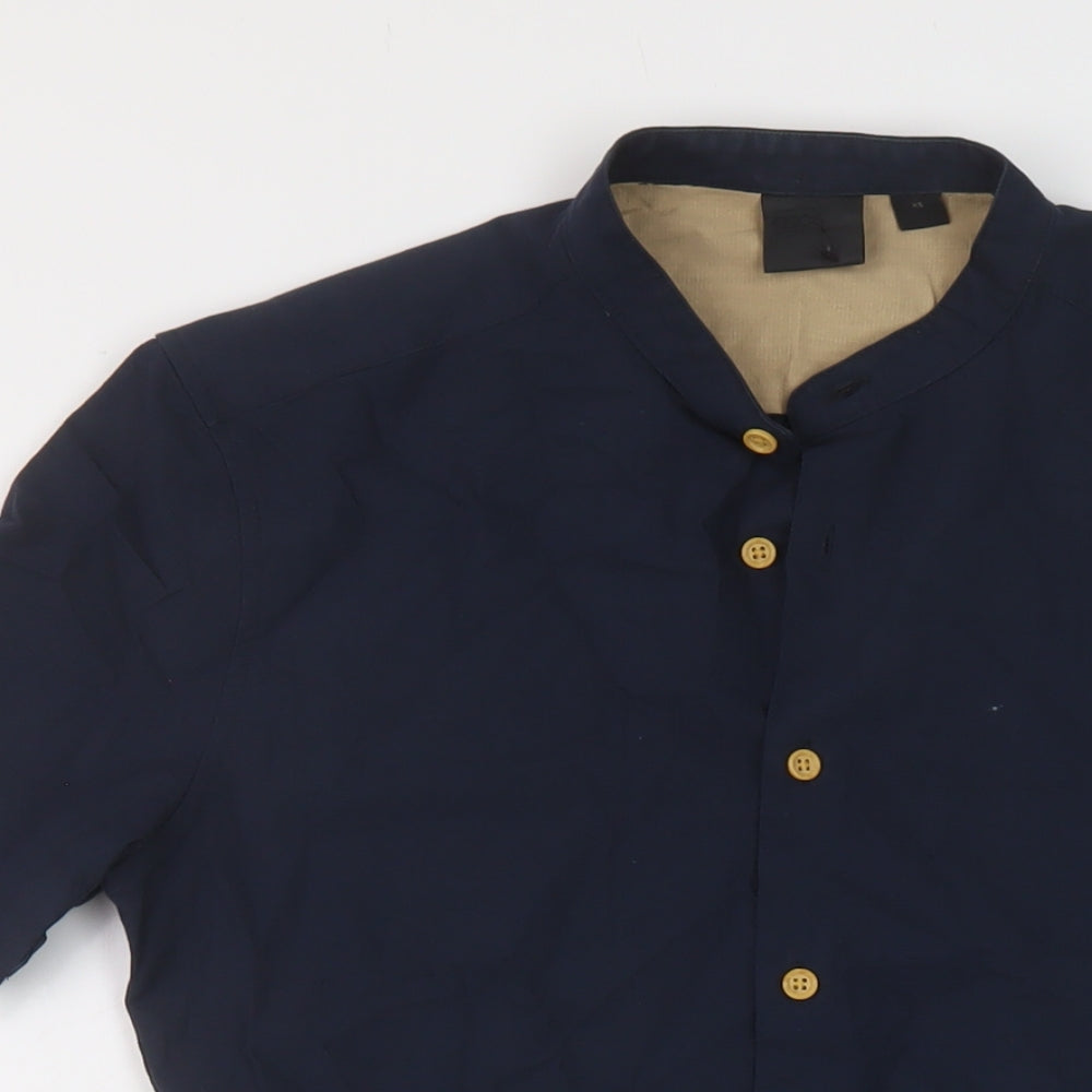 ASOS Mens Blue Cotton Button-Up Size XS Crew Neck Button