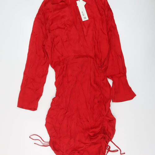 Zara Womens Red Viscose Mini Size S V-Neck Zip