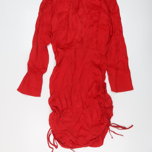 Zara Womens Red Viscose Mini Size S V-Neck Zip