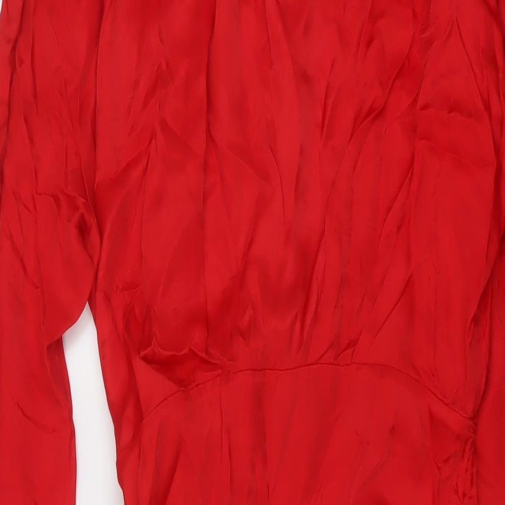 Zara Womens Red Viscose Mini Size S V-Neck Zip
