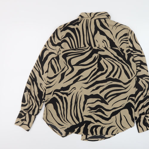 Marks and Spencer Womens Beige Animal Print Polyester Basic Button-Up Size 8 Collared