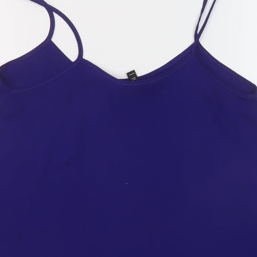 Topsho[p Womens Blue Polyester Camisole Tank Size 10 Round Neck