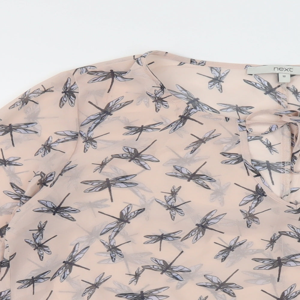 NEXT Womens Pink Geometric Polyester Basic Blouse Size 12 Round Neck