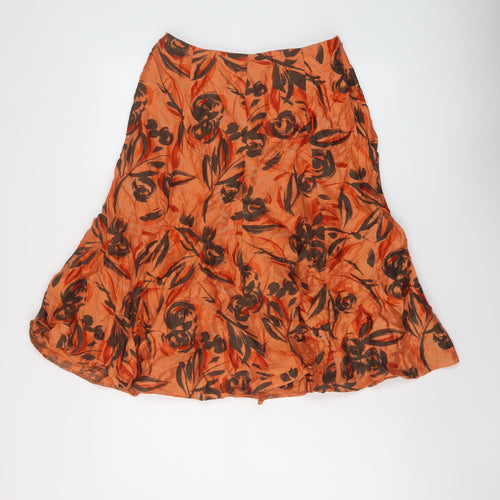 MINUET Womens Orange Geometric Viscose Skater Skirt Size 10 Zip
