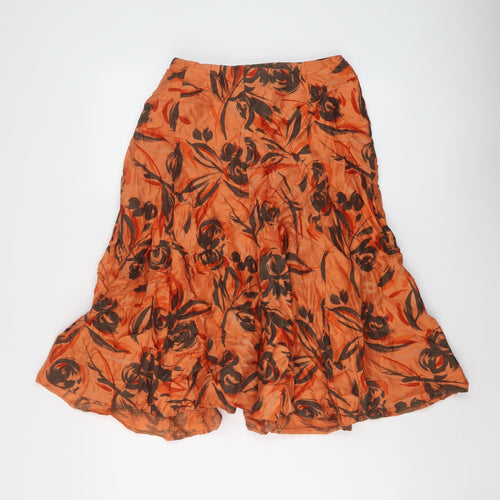 MINUET Womens Orange Geometric Viscose Skater Skirt Size 10 Zip
