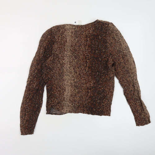 H&M Womens Brown Geometric Viscose Basic Blouse Size 12 V-Neck