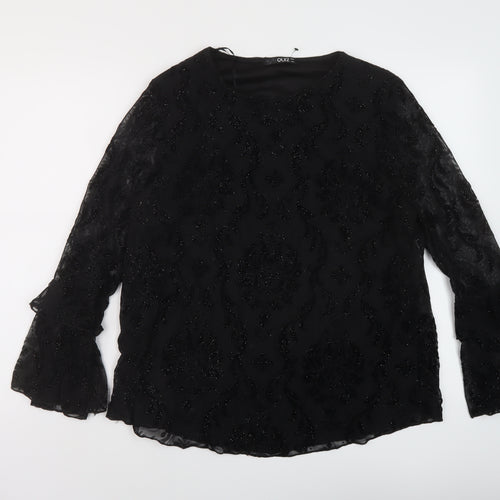 Quiz Womens Black Geometric Polyester Basic Blouse Size 18 Round Neck