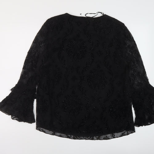 Quiz Womens Black Geometric Polyester Basic Blouse Size 18 Round Neck