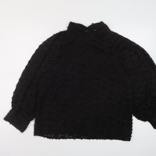 YAS Womens Black Polyester Basic Blouse Size L Roll Neck