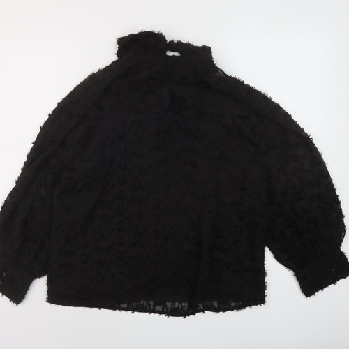 YAS Womens Black Polyester Basic Blouse Size L Roll Neck