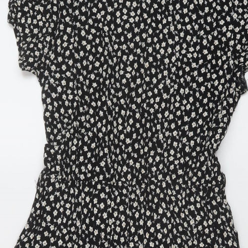 Izabel Womens Black Floral Viscose A-Line Size 8 V-Neck Button