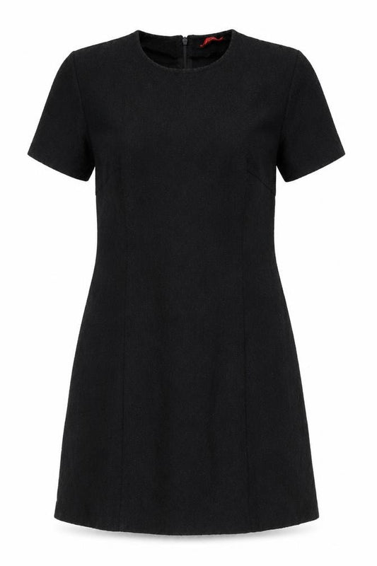 Front view of Motel Rocks women’s black polyester a-line, size M, crew neck zip