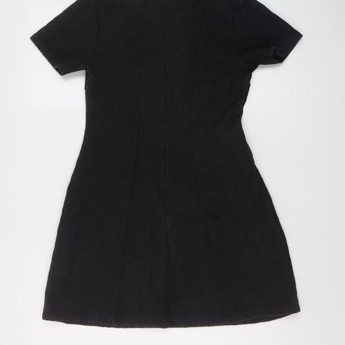 Motel Womens Black Polyester A-Line Size M Crew Neck Zip