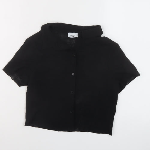 Topshop Womens Black Polyester Cropped Button-Up Size 8 Collared