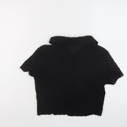 Topshop Womens Black Polyester Cropped Button-Up Size 8 Collared