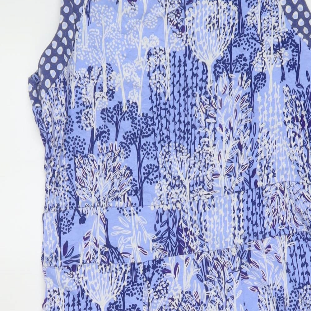 Joe Browns Womens Blue Geometric Viscose A-Line Size 12 V-Neck Pullover