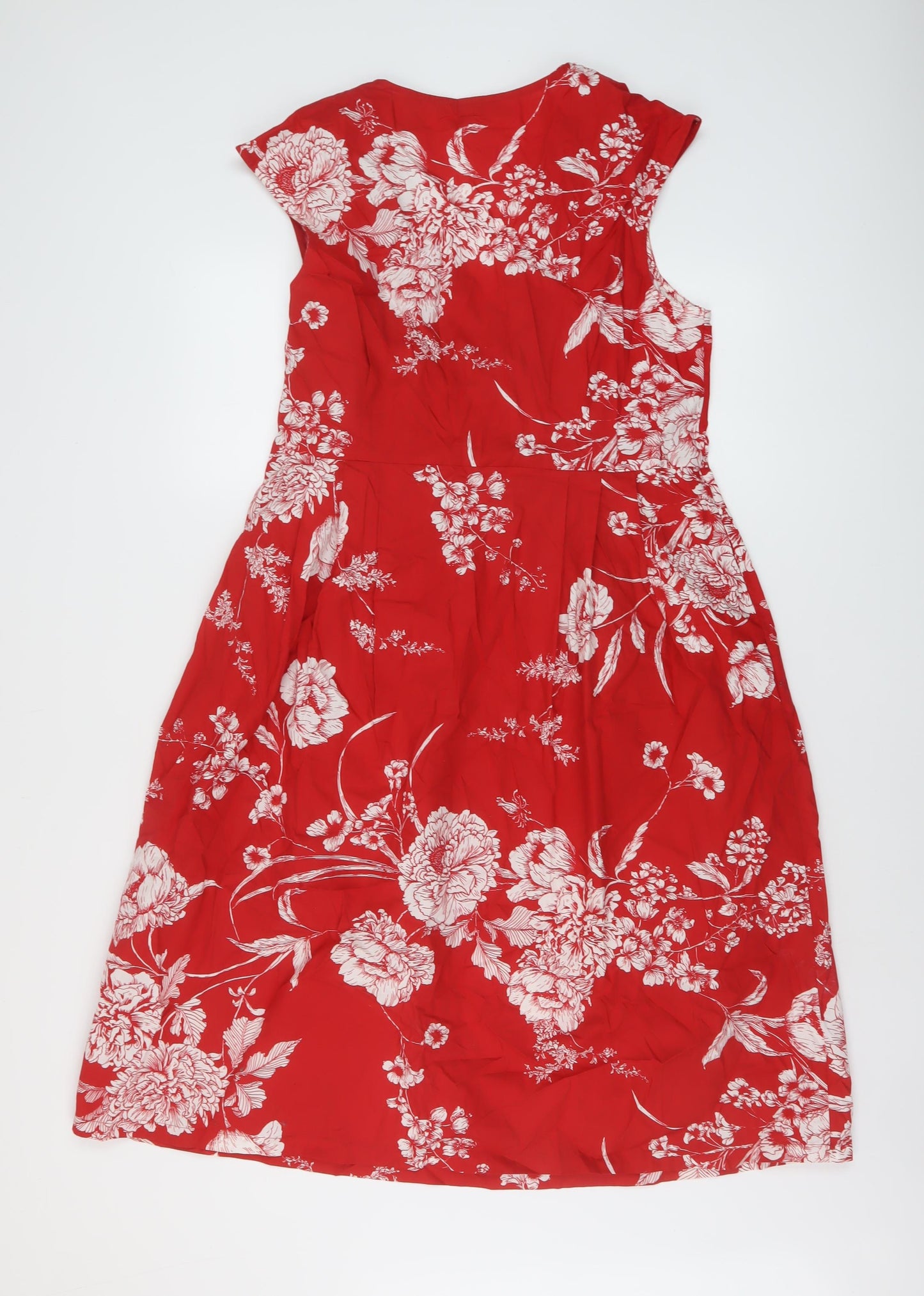 Monsoon Womens Red Floral Cotton A-Line Size 16 V-Neck Pullover