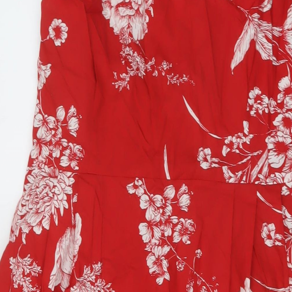 Monsoon Womens Red Floral Cotton A-Line Size 16 V-Neck Pullover