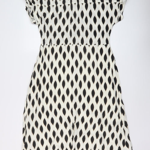 Warehouse Womens Ivory Geometric Viscose A-Line Size 14 Collared Button