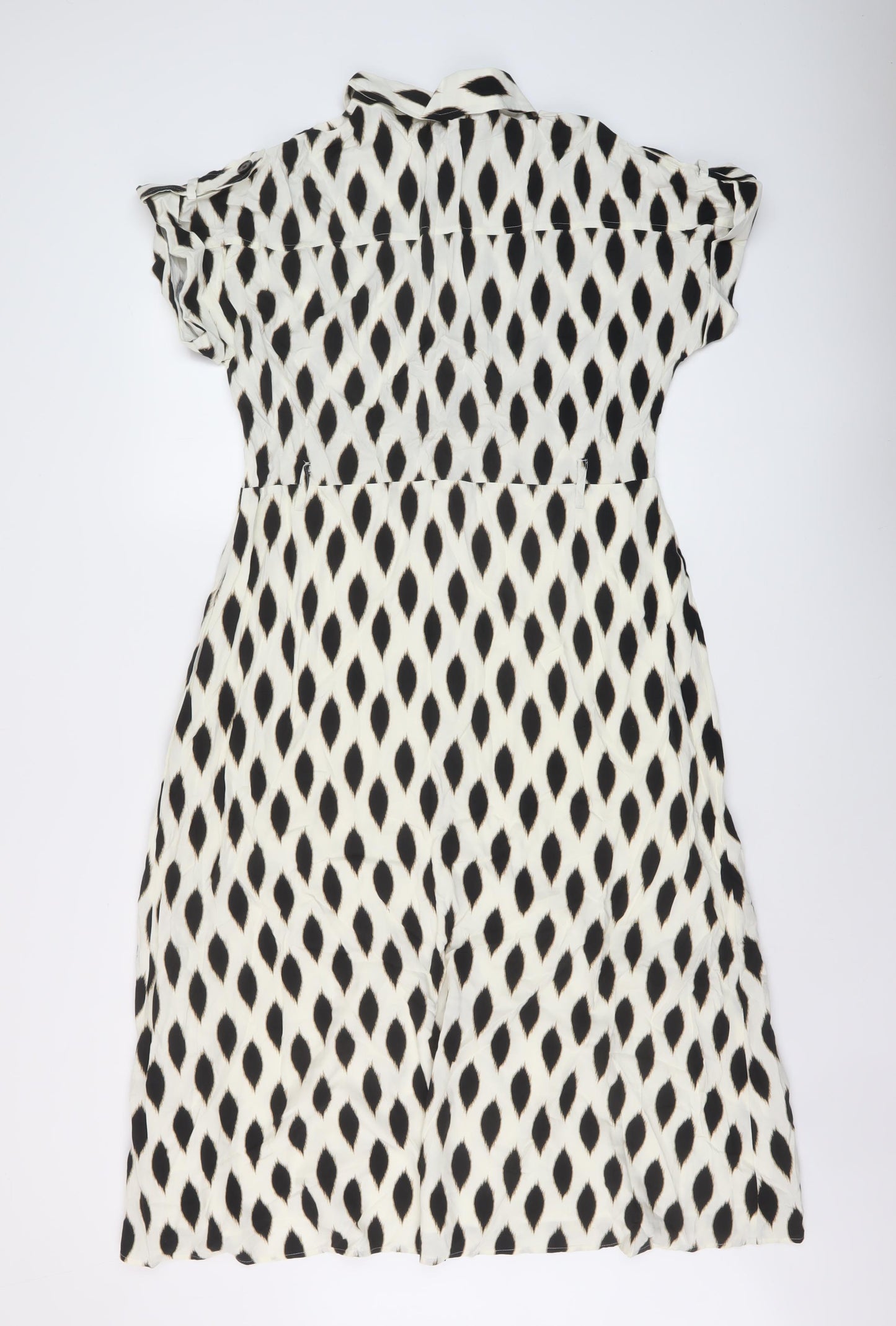 Warehouse Womens Ivory Geometric Viscose A-Line Size 14 Collared Button