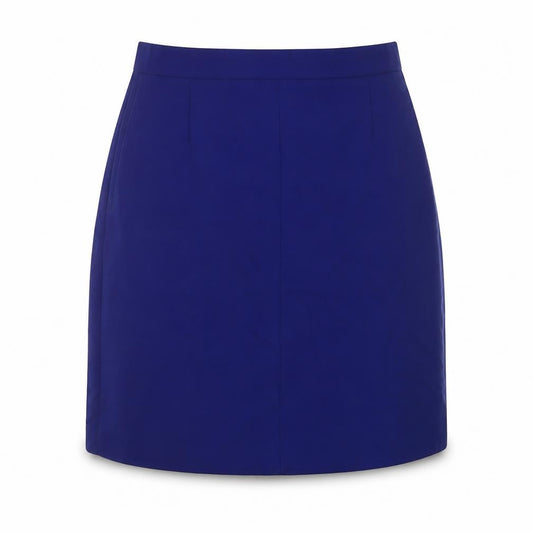 Front view of Teraviva women’s blue polyester a-line skirt, size UK 12, zip