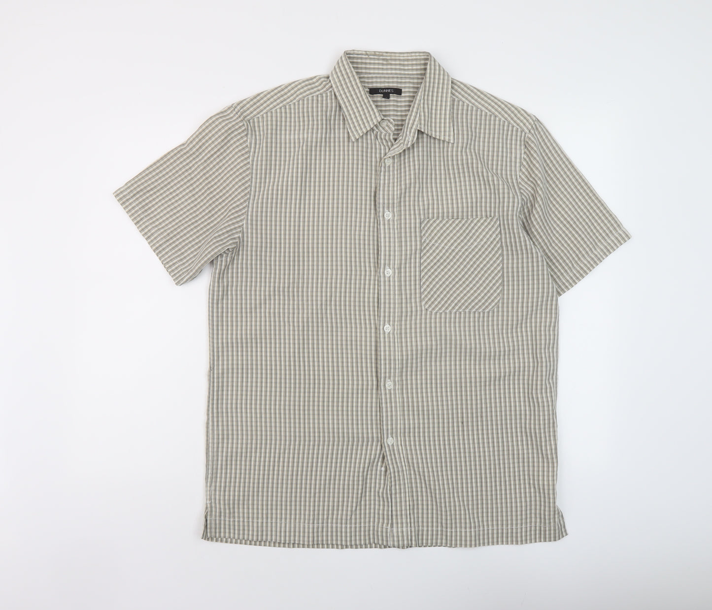 Dunnes Stores Mens Beige Geometric Polyester Button-Up Size M Collared Button