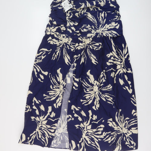 Zara Womens Blue Floral Viscose A-Line Skirt Size M Zip