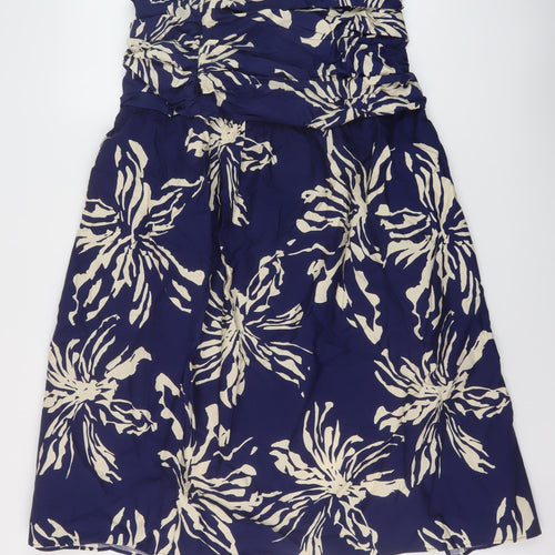 Zara Womens Blue Floral Viscose A-Line Skirt Size M Zip