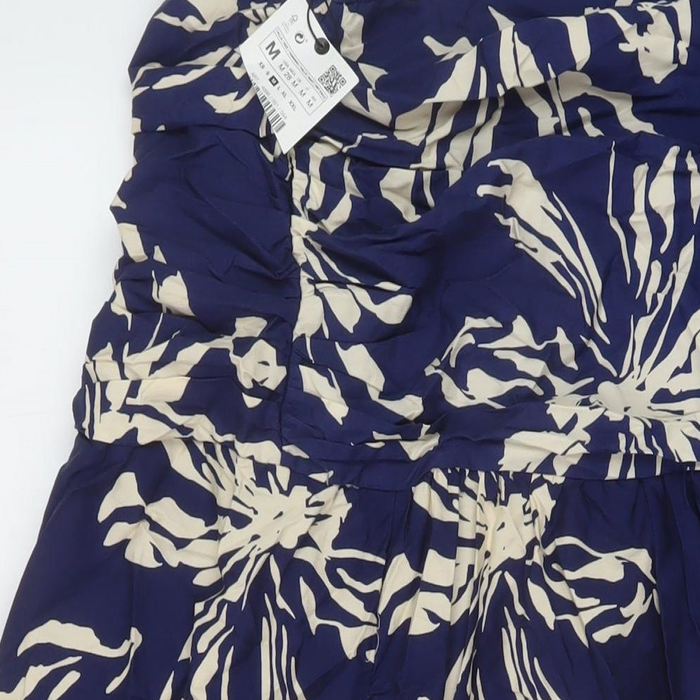Zara Womens Blue Floral Viscose A-Line Skirt Size M Zip