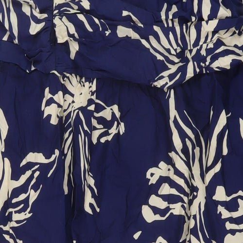 Zara Womens Blue Floral Viscose A-Line Skirt Size M Zip