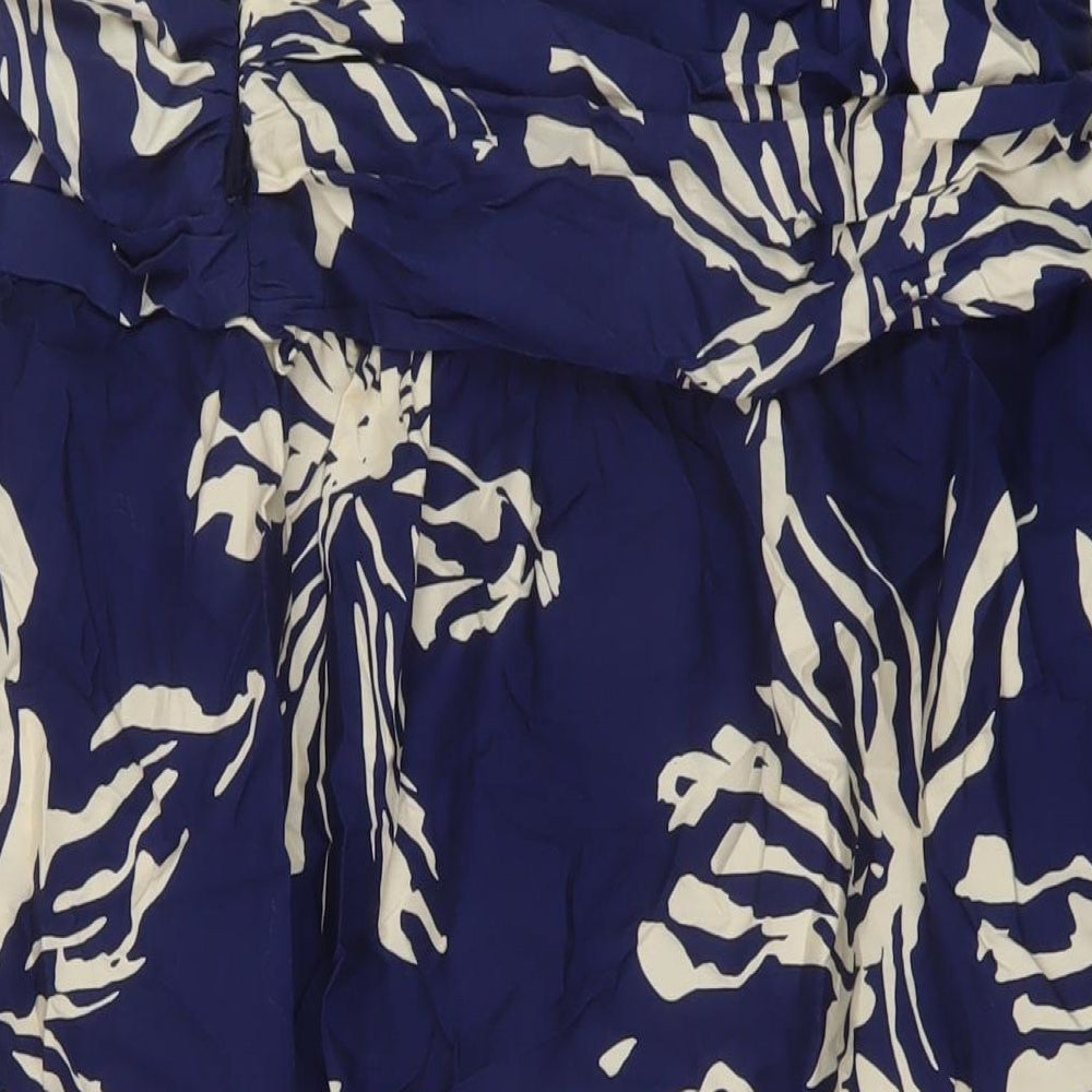 Zara Womens Blue Floral Viscose A-Line Skirt Size M Zip