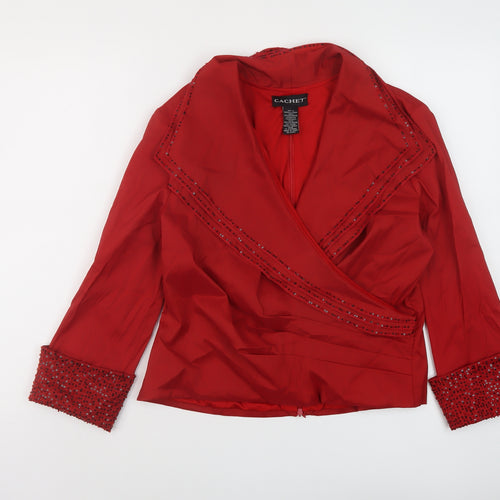 Cachet Womens Red Polyester Basic Blouse Size 12 V-Neck