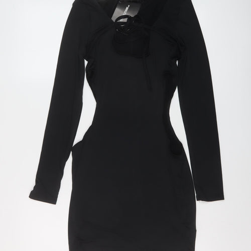 PRETTYLITTLETHING Womens Black Polyester Mini Size 10 Round Neck Pullover