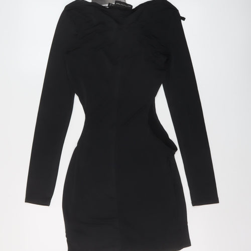 PRETTYLITTLETHING Womens Black Polyester Mini Size 10 Round Neck Pullover