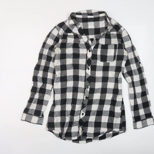 Dorothy Perkins Womens Black Check Cotton Basic Button-Up Size 10 Collared