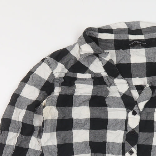 Dorothy Perkins Womens Black Check Cotton Basic Button-Up Size 10 Collared