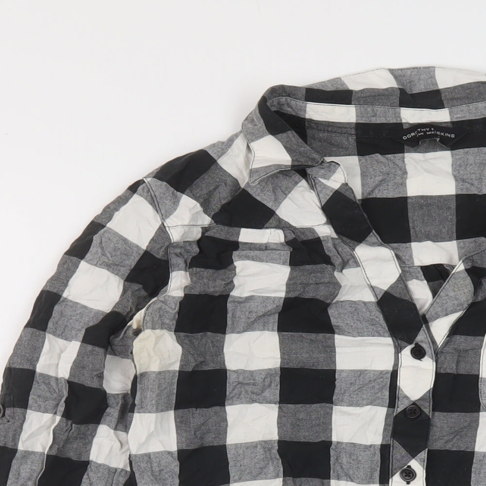 Dorothy Perkins Womens Black Check Cotton Basic Button-Up Size 10 Collared