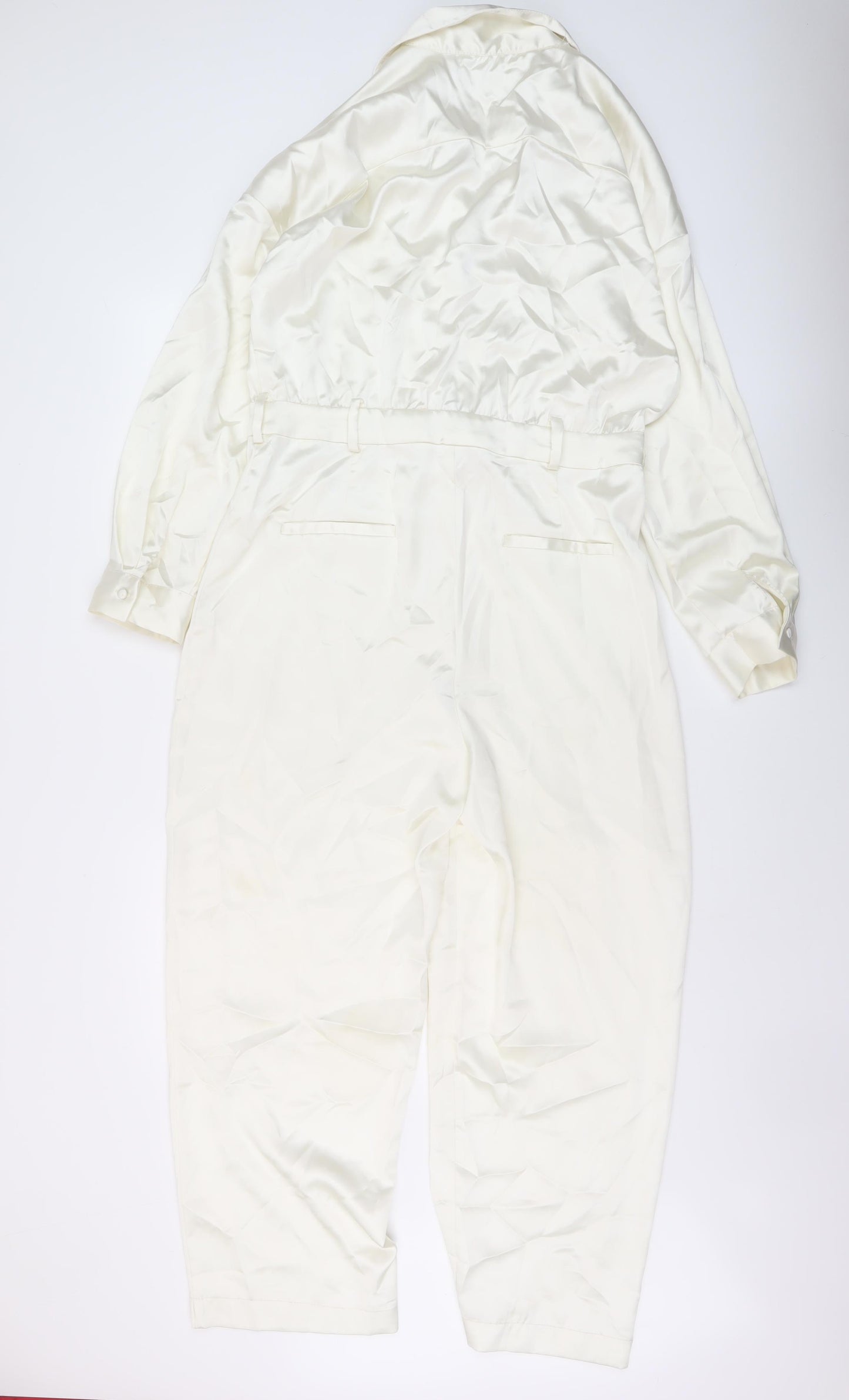 Zara Womens Ivory Polyester Jumpsuit One-Piece Size XL Button
