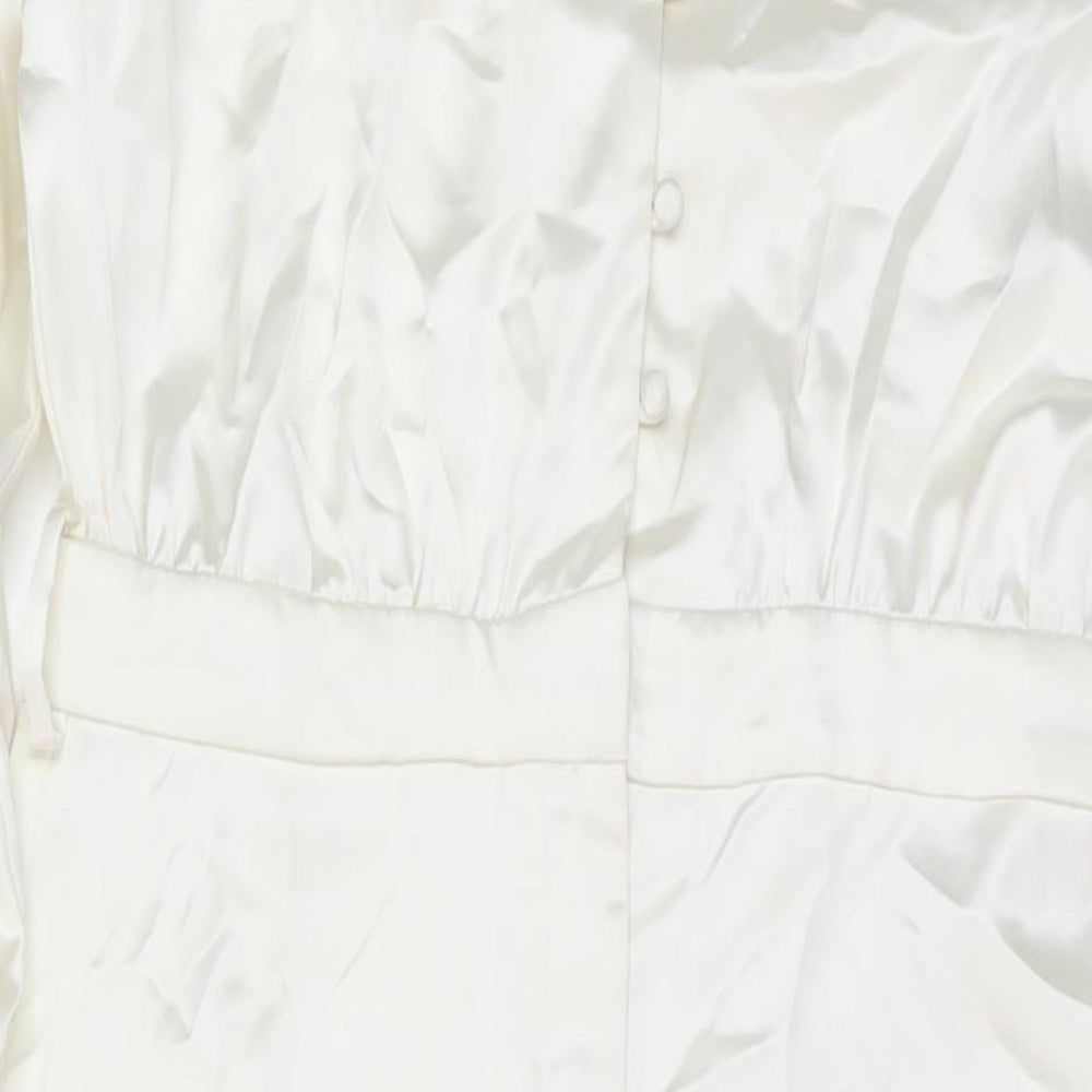 Zara Womens Ivory Polyester Jumpsuit One-Piece Size XL Button