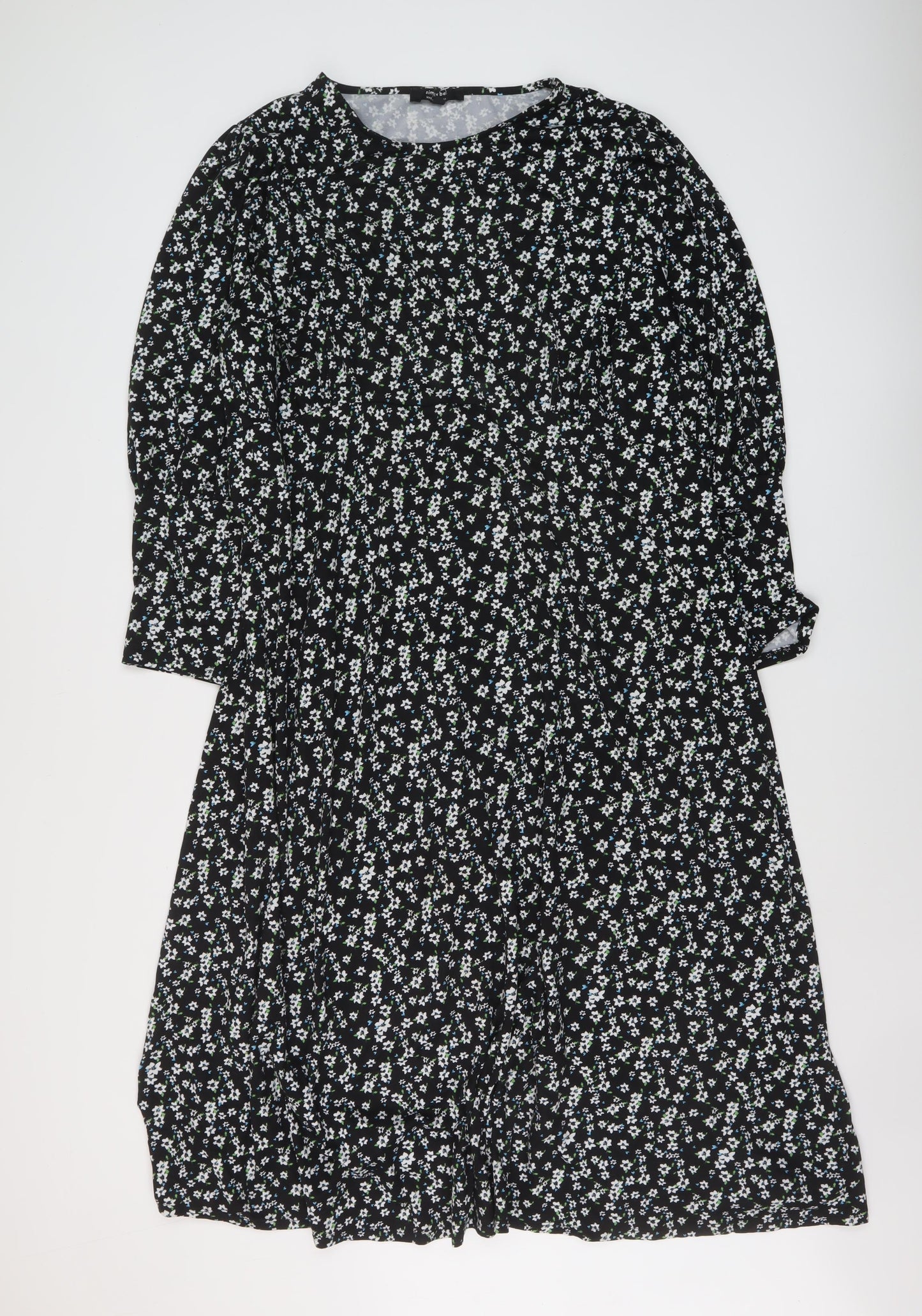 Simply Be Womens Black Floral Polyester A-Line Size 24 Round Neck Pullover