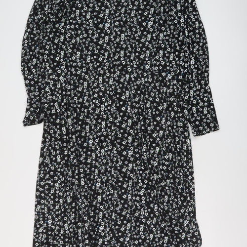 Simply Be Womens Black Floral Polyester A-Line Size 24 Round Neck Pullover