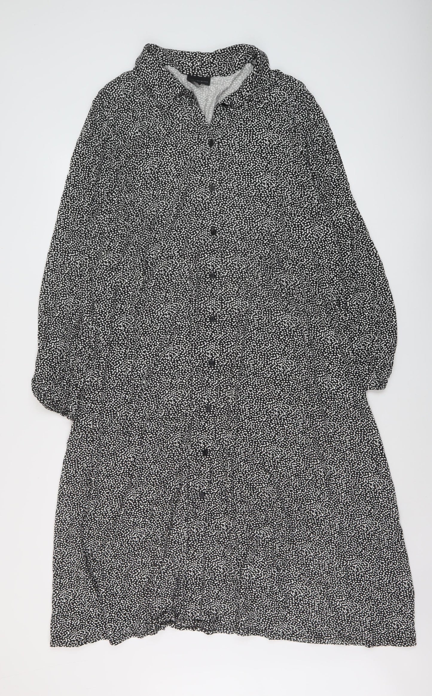 Live Unlimited Womens Black Geometric Viscose A-Line Size 22 Collared Button