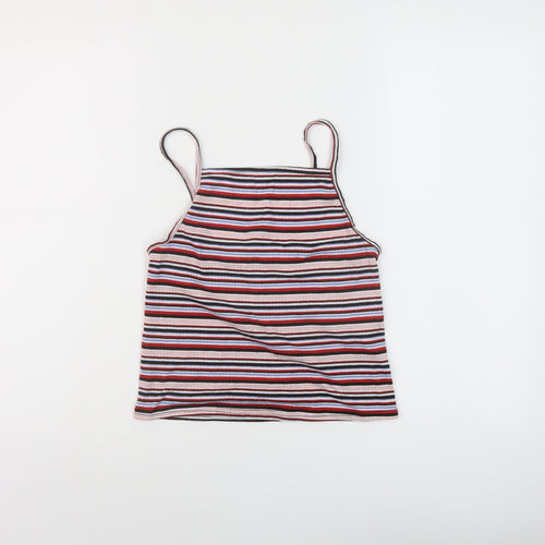 New Look Womens Multicoloured Striped Polyester Cropped Tank Size 12 Square Neck