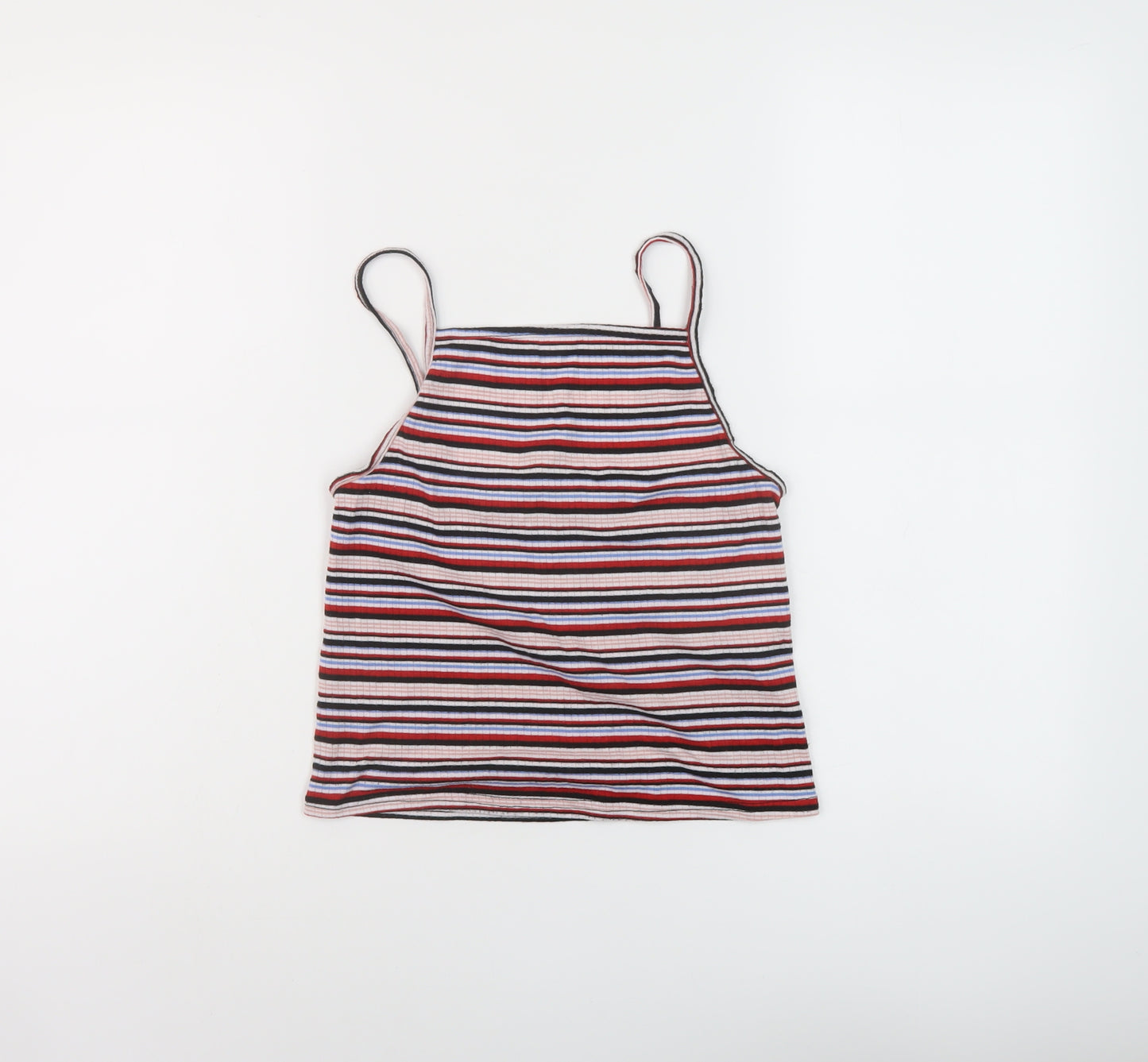 New Look Womens Multicoloured Striped Polyester Cropped Tank Size 12 Square Neck